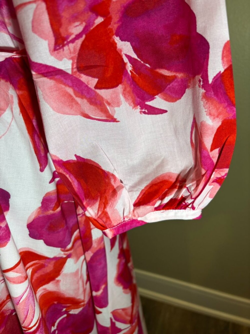 Calvin Klein Floral Puff Sleeve Belted Fit & Flare Dress Size 16 - Picture 12 of 13